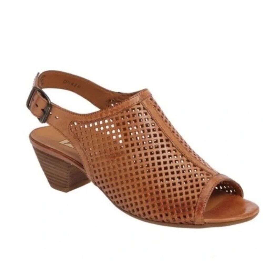 Paul Green Lois Slingback Perforated Leather Sandal Cognac Open Toe 5 UK…